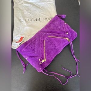 Brand New! REBECCA MINKOFF  Real Suede Leather Clutch Bag,Purple Color
